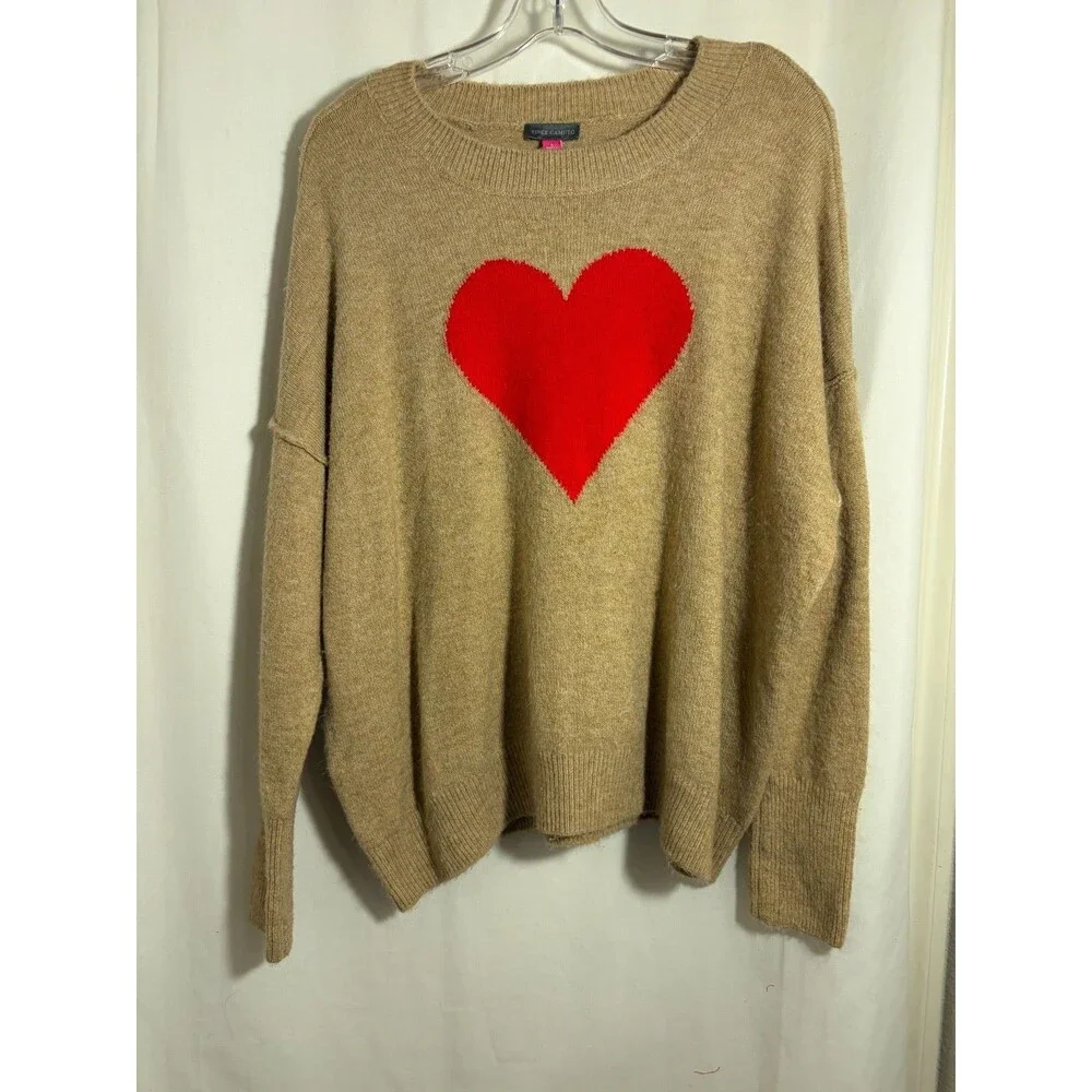 Vince Camuto Beige Knit Sweater with Red Heart – Size L - Picture 1 of 4